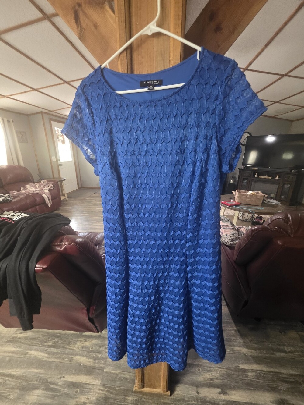 JM Collection Cobalt Blue Textured Short Sleeve A-Line Dress
